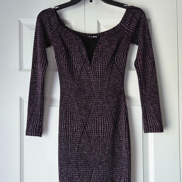 Fashion Nova Glittering Purple Long Sleeve Dress. Like New. - Picture 7 of 15